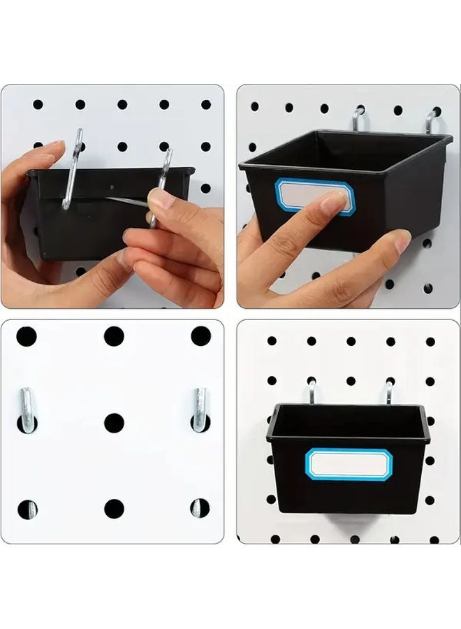 Black Perforated Board Storage Box Set with Hooks and Labels 6pcs Small 6pcs Medium for Organizing Garage Workshop Office - Image 5